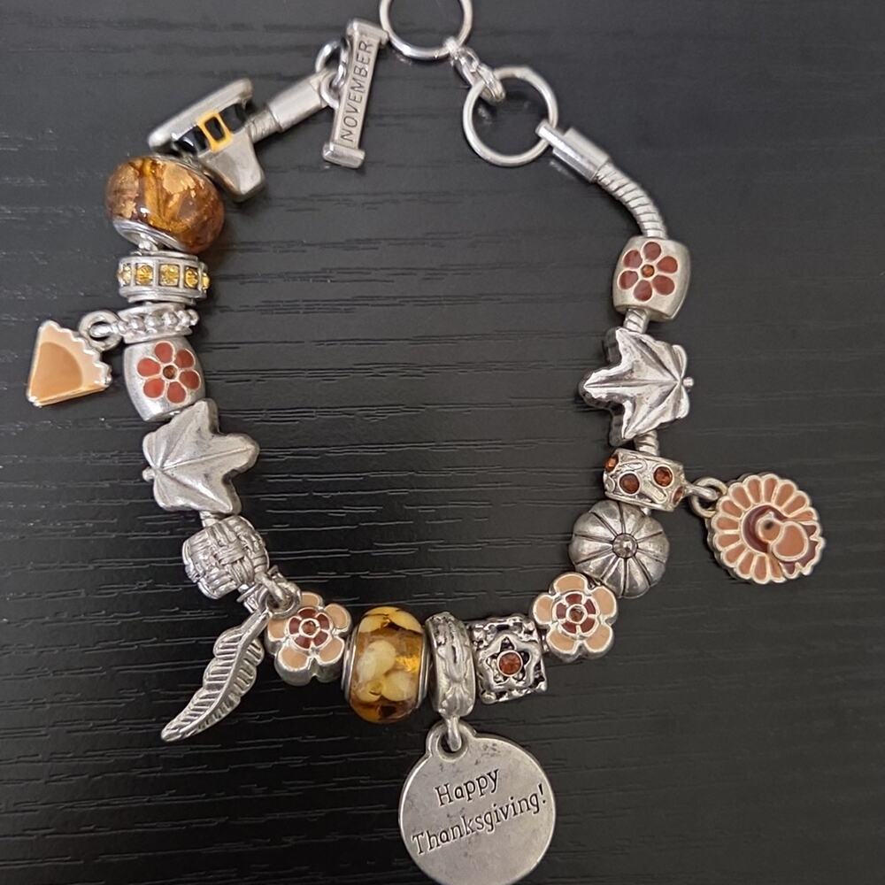 Willabee & Ward Toggle Charm Bracelet November Thanksgiving Turkey Pumpkin Fall